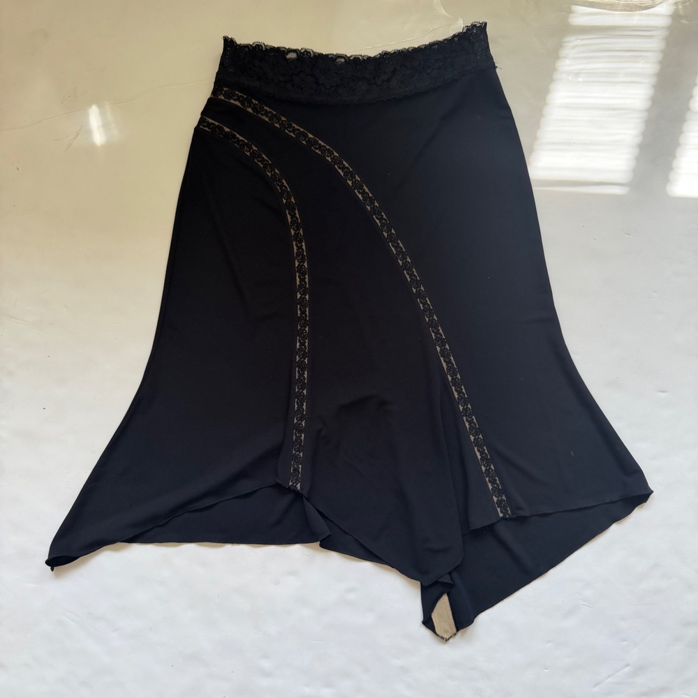 Express Black Lace Trim Asymmetrical Handkerchief Hem Midi Skirt Y2K Fairy Small